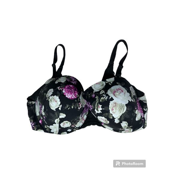 Torrid Curve Floral Black Pink Underwire Lace Padded Push Up Bra Size 40DD - Picture 1 of 5